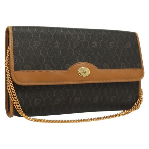 DIOR Honeycomb Canvas Chain Shoulder Bag Pvc Black Gold - Picture 1 of 12